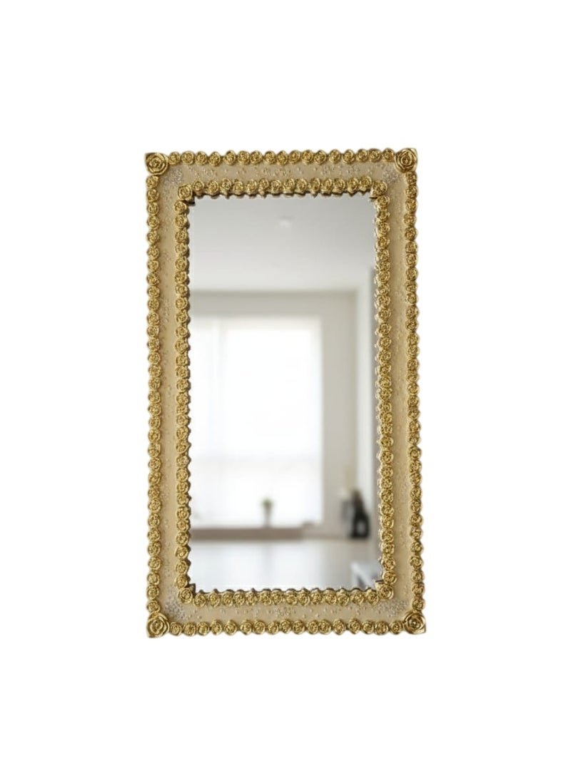 Luxury Gold Wall Mount Mirror with Beautiful Gold Finish Flower PVC Frame, Short Mirror for Bedroom, Bathroom, Living Room, Makeup & Vanity Mirror, Large Home & Office Wall Mirror